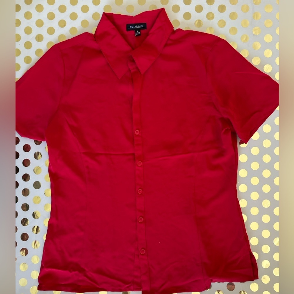 Notations Red Button Down Shirt Top
